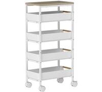 HomCom Desserte de cuisine 5 niveaux – 4 tiroirs coulissants, roulettes, étagère – Blanc