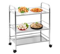 Desserte Cuisine à roulettes Chariot de Service,3 Plateaux,Capacité de Charge 150 kg,Acier INOX,Chariot de Service,Service desserte de Cuisine INOX,3 étagères De Débarrassage Restauration (61*36*75cm)