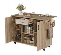 Desserte Cuisine avec Plan de Travail Pliant, îlot Central Cuisine à Roulettes,Chariot de Service avec 2 Portes,120x43.5-67.5x92.9cm