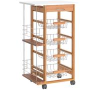 Desserte cuisine - HOMCOM - roulettes - tiroir, 4 paniers et étagères latérales - 47 x 37 x 83 cm - blanc et marron