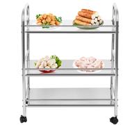 Desserte Cuisine Rangement en Métal, Support De Rangement à Trois Niveaux avec Poignée,Chariot de Cuisine à 3 Niveaux Desserte à roulettes Chariot de Service Chariot de Bar-61*36*75 cm-argent