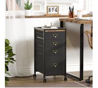 Desserte de bureau Caisson Mobile 4 tiroirs en tissu, Classeur mobile Caisson de rangement roulettes A4 Noir