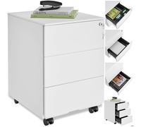 Desserte de bureau - TECTAKE - Caisson à roulettes MAGNA 3 tiroirs verrouillables en acier revêtu par poudre,39 x 45 x 55 cm - Blanc