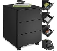 Desserte de bureau - TECTAKE - Caisson à roulettes MAGNA 3 tiroirs verrouillables en acier revêtu par poudre, 39 x 45 x 55 cm - Noir