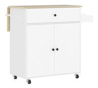 Desserte de cuisine 2 portes étagère tiroir support épices porte-serviette blanc effet bois naturel Blanc G