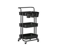 HOMCOM Chariot de rangement 3 niveaux – 3 étagères, roulettes, 4 crochets, 3 boîtes – Noir