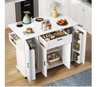 Desserte de cuisine à roulettes 120×45-70×95cm Chariot Îlot de cuisine extensible avec plan de travail 4 portes 1 tiroirs - blanc