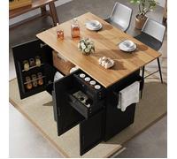 Desserte de cuisine à roulettes 120x43-71x92cm Îlot central de cuisine avec plan de travail extensible 2 tiroirs 3 portes - noir