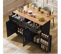 Desserte de cuisine à roulettes 129x46-71x91cm Îlot central de cuisine avec plan de travail extensible 2 tiroirs 3 portes - noir