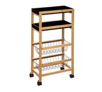 Desserte de cuisine à roulettes en bois et métal coloris noir et beige - Longueur 40,8 x Profondeur 21,7 x Hauteur 83 cm