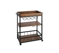 Wenko Desserte de cuisine à roulettes Rustico – porte-bouteille, 3 niveaux, métal et MDF Marron
