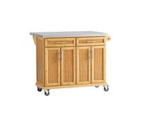 Desserte de cuisine à roulettes - Îlot central Bambou Acier Inox 115x46x92 cm FKW69-N