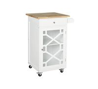 HOMCOM Chariot de Service - desserte de Cuisine à roulettes - tiroir, Placard, Porte-Serviette - dim. 63L x 45l x 86H cm - Structure en Bois Blanc