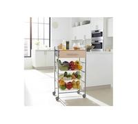 Desserte de cuisine ALESIA, 3 paniers, tiroir et plateau hêtre, Gris aluminium, DON HIERRO.