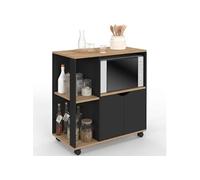 IDMarket - Desserte de cuisine COSI bois noir et plateaux façon hêtre L.76 CM