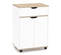 Desserte de cuisine cosy placard avec tiroir bois blanc et plateaux façon hêtre l.60 cm
