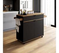Desserte de cuisine cosy xxl placard avec tiroir noir et plateaux façon hêtre l.90 cm