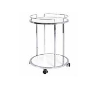 Table d'appoint ronde à roulettes 45x60 cm blanc et métal chromé