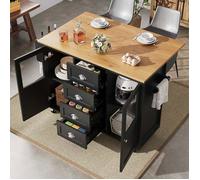 Desserte de cuisine extensible 137x45-73x92cm Îlot central de cuisine avec plan de travail 4 tiroirs 2 portes et roulettes - noir