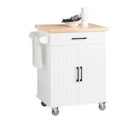 Desserte de Cuisine FKW119-WN à roulettes SoBuy - avec Plan de Travail en Bois d'hévéa - 1 Tiroir et 2 Portes - 74,5x91x45,5 cm