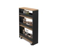 IDMarket Desserte de cuisine HAGA – chariot de rangement gain de place à étages noir façon hêtre