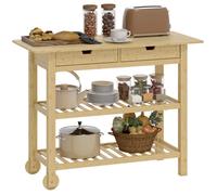Desserte de cuisine - HOMCOM - à roulettes - 2 tiroirs, 2 étagères et plan de travail - bambou - 100x43x75cm - bois naturel