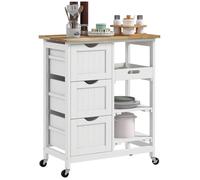 Desserte de cuisine - HOMCOM - roulettes plan hévéa 3 tiroirs plateau amovible 2 étagères - bois - 67x37x85,5cm - blanc