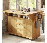 Desserte de Cuisine,îlot de cuisine,Chariot de service pliable,chariot de cuisine 95 cm à hauteur ergonomique,tiroirs en rotin POLY,chariot mobile pour cuisine,balcon et camping (Bois naturel)