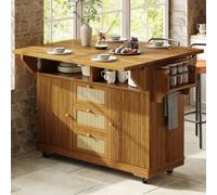 Desserte de Cuisine,îlot de cuisine,Chariot de service pliable,chariot de cuisine 95 cm à hauteur ergonomique,tiroirs en rotin POLY,chariot mobile pour cuisine,balcon et camping (Marron foncé)