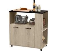 HOMCOM Desserte de Cuisine à roulettes avec Plan de Travail, Îlot Central Cuisine avec 2 Portes, Compartiment Ouvert, étagère réglable et Porte-épices, pour Salle à Manger, 75x40x80,5cm, Bois Naturel