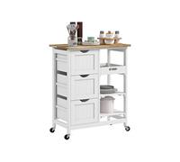 Desserte de cuisine - HOMCOM - roulettes plan hévéa 3 tiroirs plateau amovible 2 étagères - bois - 67x37x85,5cm - blanc