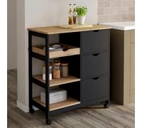 IDMarket - Desserte de cuisine MUNA 3 paniers + 1 plateau amovible noir et effet hêtre L.76 cm