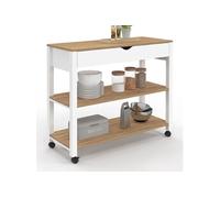 IDMarket Desserte de cuisine PENH XXL – tiroir, plan de travail blanc, plateaux façon hêtre L.100 cm