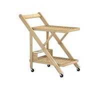 HomCom Desserte de cuisine en bambou pliable – 2 plateaux, 4 roues, 3 casiers à vin, Bois naturel