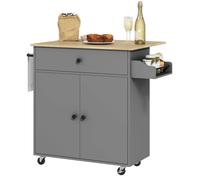 HOMCOM Desserte de Cuisine sur roulettes, Îlot Central Cuisine avec tiroir, étagère réglable, Placard à Double Porte, Support à épices et Porte-Serviette, 106 x 42 x 87 cm, Gris