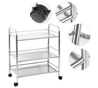Desserte de cuisine - Table roulante à 3 plateaux - Inox - Blanc - Chariot de service