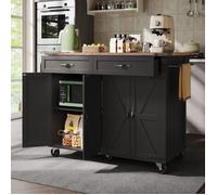 Desserte de Cuisine - TKOPY - Bîlot de Cuisine extensible sur roulettes avec 2 tiroirs et 4 portes - 140x72x93cm - Noir