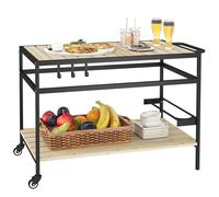 Desserte de jardin - Outsunny - chariot plancha barbecue 2 étagères 3 crochets mobile - bois métal - 107x65x80cm
