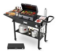 VEVOR Desserte de Jardin pour Plancha Pliable, Chariot de Barbecue Plan de Travail 78,7x43,2 cm, pour Préparation de Cuisine BBQ Extérieur, avec Porte-essuie-tout, Crochets et Tablette Latérale