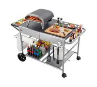 VEVOR Desserte de Jardin pour Plancha, Chariot de Barbecue 136x76x79 cm, pour Préparation de Cuisine BBQ Piques-niques Terrasse Extérieur, avec Roues, Récipients à Épices, Couvercles et Crochets