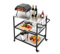 VEVOR Desserte de Jardin pour Plancha, Chariot de Barbecue avec Plan de Travail 80x61 cm en Inox, pour Préparation de Cuisine BBQ Extérieur, avec 4 Roues, Poignée Latérale et Deux Étagères en Maille