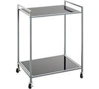 HAKU Table d'appoint sur roulettes, métal Gris, Table Basse, Verre trempé 5 mm - Dimensions : L 50 x H 69 x P 36 cm Style : Moderne