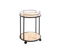 Desserte en acier laqué noir et plateaux en bois - Diamètre 45 x Hauteur 60 cm --