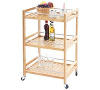 Desserte Hwc-D91, Haquet En Bois Avec Roulettes, Chariot De Service, Cuisine, Bambou 76x46x38cm Multicolore