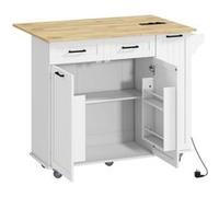 Desserte îlot central de cuisine multi-rangement - prises secteur, ports USB - blanc effet bois clair Blanc G