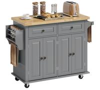 HomCom Desserte îlot de cuisine – 2 tiroirs, 2 placards, range-bouteille – MDF gris hévéa