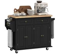 HOMCOM Desserte ilôt de Cuisine Multi rangements 2 tiroirs 2 Placard 2 Portes avec étagère Range-Bouteille Porte-torchons et étagère réglable MDF Noir hévéa