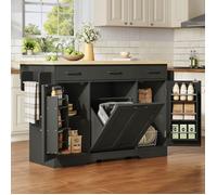 Desserte îlot de Cuisine sur roulettes avec Poubelle Intégrée, Îlot Central Cuisine avec Plan de Travail Pliable,120×45-70x87cm