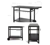 Desserte métal LIVOO pour plancha 85 x 50 cm - extension rabattable, 2 roues tout-terrain, compatible 2/3/4 brûleurs