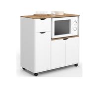 IDMarket Desserte micro-ondes COSI XXL - placards, tiroir bois blanc, plateaux façon hêtre L.90 cm
